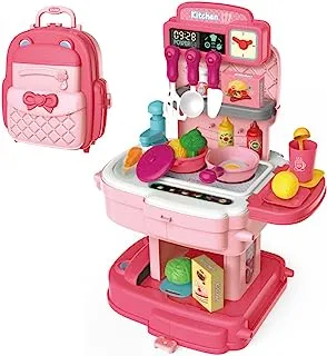 Little Story ROLE PLAY CHEF/KITCHEN/RESTAURANT TOY SET SCHOOL BAG (34 Pcs) - Pink, 2-IN-1 Mode