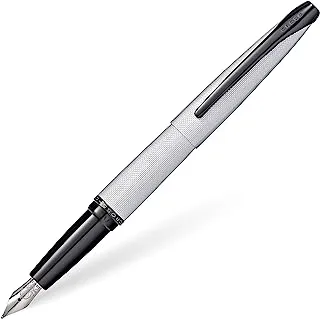 Cross ATX Brushed Chrome Fountain Pen with Etched Diamond Pattern and Stainless Steel Medium Nib