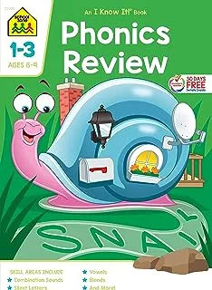School Zone - Phonics Review 1-3 Workbook - 64 Pages, Ages 6 to 9, Grades 1 to 3, Combination Sounds, Short Letters, Vowels, and More (School Zone I Know It!® Workbook Series)