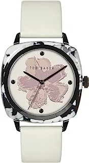 ساعة تيد بيكر إلسي أسيتات بسوار جلدي أبيض (موديل: BKPELS2029I)، أبيض