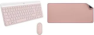 Logitech MK470 Slim Wireless Keyboard and Mouse Combo - Ultra Quiet, 2.4 GHz USB Receiver, EN Layout, Rose + Logitech Desk Mat - Anti-slip Base, Spill-resistant Durable Design, Dark Rose