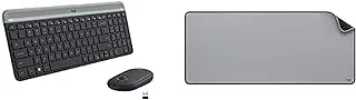 Logitech MK470 Slim Wireless Keyboard and Mouse Combo - Ultra Quiet, 2.4 GHz USB Receiver, AR Layout, Graphite + Logitech Desk Mat - Anti-slip Base, Spill-resistant Durable Design, Mid Grey