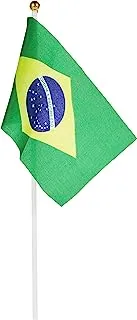 ليدر سبورت علم البرازيل مع عمود ، مقاس 10 سم × 15 سم ، متعدد الألوان