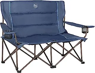Timber Ridge 2 Person Folding Loveseat Comfortable Double Foldable Camping Chair Folding Lawn Chairs for Outside, Blue