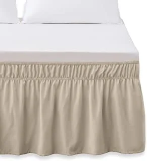 Elegant Comfort Luxurious Wrap Around Elastic Solid Ruffled Bed Skirt, with 16 Inch Tailored Drop - Easy Fit, Premium Quality Wrinkle and Fade Resistant - Full/Twin, Ivory