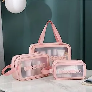 Xing-Ruiyang Clear Toiletry Bag,3PCS Makeup Cosmetic Bag Transparent PVC Travel Wash Bags with Zipper Handle Large Capacity Travel Organizer,Pink