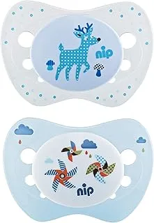 nip Life Soothers Silicone, 0-6M made in Germany, blue deer & windmill, 2 pcs