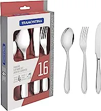 Tramontina Laguna 16 Pieces Stainless Steel Flatware Set with Steak Knife and High Gloss Finish and Detailing on the Handles