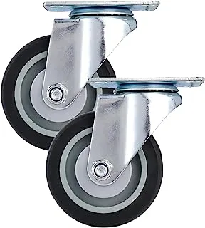 BMB Tools Grey TPR Double Ball Bearing Caster 2 Piece 100mm - Swivel - Plate| Industrial & Scientific|Material Handling Products|Rubber Caster| Wheel