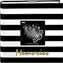 ألبومات صور بايونير Golden Memories Black And White Striped 200 Pkt 4X6 ألبوم صور ، جيب ، ذهبي