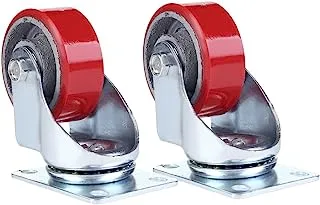 BMB Tools Red PU Iron Caster 2 Piece 3 Inch - Swivel - Plate| Industrial & Scientific|Material Handling Products|Rubber Caster| Wheel