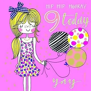 Rachel Ellen Hip Hip Hooray 9 Today Birthday Card, Pink
