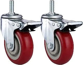 BMB Tools Red PVC Double Ball Bearing Caster 2 Piece 100mm- Swivel with Brake - Screw - M12x30mm | Industrial & Scientific|Material Handling Products|Rubber Caster| Wheel