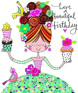 Rachel Ellen Beautiful Birthday Girl and Cakes Greeting Card