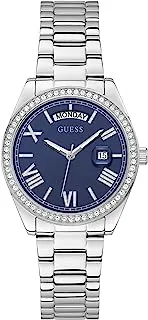 GUESS 36mm Stainless Steel Day-Date Watch with Coin Edge Bezel