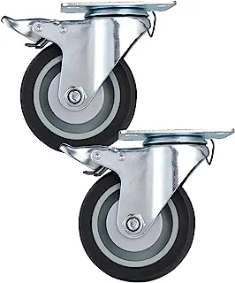 BMB Tools Grey TPR Double Ball Bearing Caster 2 Piece 100mm - Swivel with Brake - Plate| Industrial & Scientific|Material Handling Products|Rubber Caster| Wheel