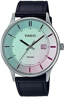 Casio Unisex Watch Analog Date Display Multi Color Dial Polarized Glass Leather Band MTP-E605L-7EVDF