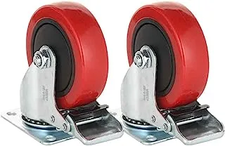 BMB TOOLS Red PVC Medium Duty Caster 2 Piece 4 Inch - Swivel with Brake - Plate| Industrial & Scientific|Material Handling Products|Rubber Caster| Wheel