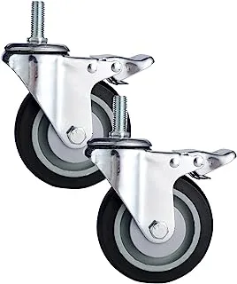 BMB Tools Grey TPR Double Ball Bearing Caster 2 Piece 100mm - Swivel with Brake - Screw M12x30mm | Industrial & Scientific|Material Handling Products|Rubber Caster| Wheel