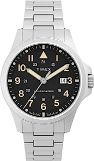 Timex Men's Expedition North Field Post Solar 41mm Watch – Black Dial Stainless Steel Case & Bracelet, Silver-Tone/Black, One Size, 41 mm Expedition North Field Solar Bracelet Watch