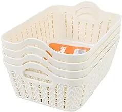 Yonovo Plastic Storage Basket 4 Piece White |Storage & Organization|Containers|Shelf Baskets|Pantry Storage Boxes for Organizing|Cabinets bin| Bathroom Storage