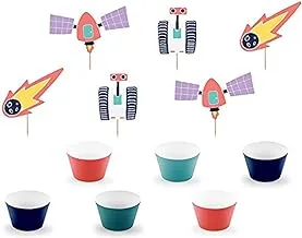 Party Deco Space Cake Toppers and Cupcake Wrappers Kit