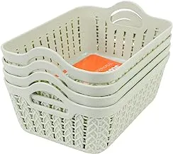YONOVO Plastic Storage Basket 4 Piece Storage & Organization Containers Shelf Baskets Pantry Boxes for Organizing Cabinets bin Bathroom, Light Green, 4pcs, K70056