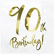 Party Deco 90th Birthday Napkins 20-Pack, White/Gold