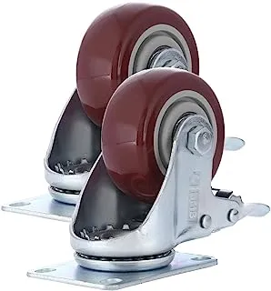 BMB Tools Red PVC Medium Duty Ball Bearing Caster 2 Piece 100mm- Swivel with Brake - Plate| Industrial & Scientific|Material Handling Products|Rubber Caster| Wheel