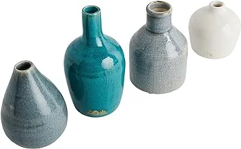 Creative Co-Op Blue & Ivory Terracotta Vases (Set of 4 Shapes and Sizes)