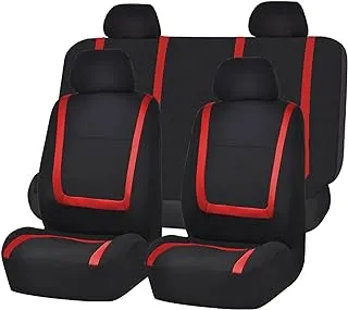 FH Group Car Seat Covers Full Set Cloth - Universal Fit Automotive Seat Covers, Low Back Front Seat Covers, Solid Back Seat Cover, Washable Car Seat Cover for SUV, Sedan and Van Red