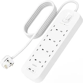 Belkin 8-Outlet Surge Protector Power Strip, Wall-Mountable with 8 AC Outlets, 2M Power Cord, & Green Indicator Light - USB-C Port & USB-A Port w/USB-C PD Fast Charging - 900 Joules of Protection
