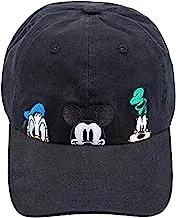Concept One Disney Mickey Mouse Dad Hat, Peek-a-Boo Embroidered Adult Baseball Cap with Comic Strip Print Curved Brim