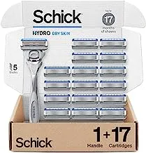 Schick Hydro Dry Skin Razor, 1 Razor Handle and 17 Cartridges | Razors for Men, 5 Blade Razor Men, Mens Razors for Shaving, Razor Blades for Men, 1 Handle with 17 Razor Blades Refills