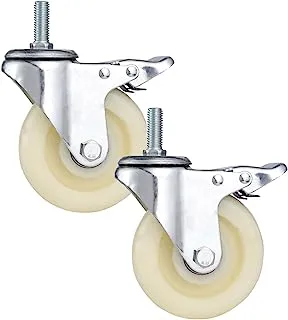 BMB Tools White PP Double Ball Bearing Caster 2 Piece 75mm - Swivel with Brake - Screw M12x30mm| Industrial & Scientific|Material Handling Products|Rubber Caster| Wheel