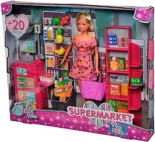 Steffi Love Supermarket, Supermarket Toy Doll with Cash Registration, Shopping Bag and Many Groceries, 29 cm Doll, from 3 Years