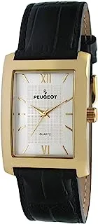 Peugeot Men's Textured Roman Numeral Dial Leather Strap Classic Dress Watch