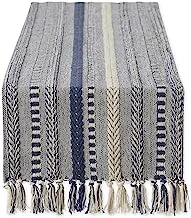 DII Farmhouse Braided Stripe Table Runner Collection, 15x72 (15x77, Fringe Included), French Blue