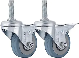 BMB Tools Grey Rubber Caster 2 Piece 100mm - Swivel with Brake - Screw M12x30mm | Industrial & Scientific|Material Handling Products|Rubber Caster| Wheel