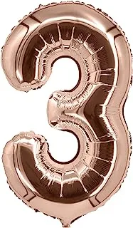 The Balloon Factory Number 3 No Helium Foil Balloon, 16 Inch, Rose Gold