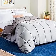 LINENSPA All-Season Reversible Down Alternative Quilted Comforter - Corner Duvet Tabs - Hypoallergenic - Plush Microfiber Fill - Box Stitched - Machine Washable - Stone/Charcoal - Twin