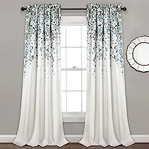 Lush Decor, Blue and Gray Weeping Flowers Room Darkening Window Panel Curtain Set (Pair), 95” x 52, 95