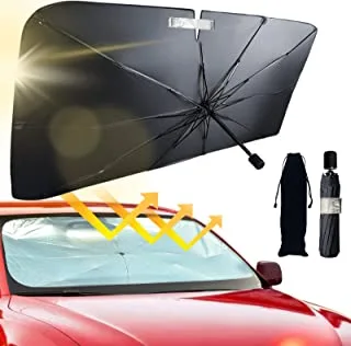 مظلة زجاج أمامي للسيارة من JASVIC - غطاء مظلة سيارة قابلة للطي للأشعة فوق البنفسجية نافذة السيارة الأمامية (حماية عازلة للحرارة) لأغطية الزجاج الأمامي للسيارات والشاحنات (كبيرة)