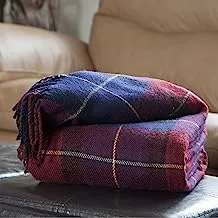 بطانية رمي فاخرة للمنزل ، تشبه الكشمير ، أزرق / أحمر