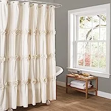 Lush Decor Darla Ruched Floral Bathroom Shower Curtain, 72” x 72”, Ivory