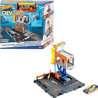 Hot Wheels City Downtown Repair Station Playset with 1 Car, Connects to Other Sets & Tracks, Gift for Kids Ages 4+