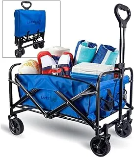 Garden Cart Folding Wagon Foldable Heavy Duty Outdoor Trolley Utility Transport Cart 80kg Max Load, for Outdoor/Festivals/Camping, Blue