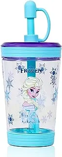 Disney Frozen Princess Elsa Tritan Sipper Tumbler Water Bottle W/Straw and Leash Lid - Blue(480ml)