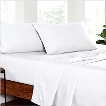 DONETELLA 300 TC Cotton Bedding Fitted Sheet Set With Pillowcases Set - Soft & Silky 38cm Extra Deep - Cooling Bed Sheet - Solid King Size 4 Pcs Sheet Set (طقم شرشف مطاط فندقي) (White)