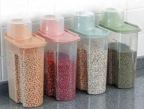 SKY-TOUCH 4pcs Food Storage Containers, 2.5L Cereal Containers with Measuring Cup, Kitchen Pantry Airtight Plastic Storage Organizer, Food Grade and BPA Free, for Cereal, Dry Food, Flour and Sugar